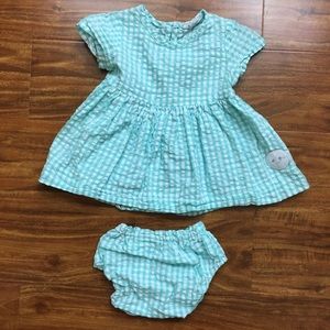 Smiling Button Mint Green White Gingham Dress With Diaper Cover Set Size 6-12M